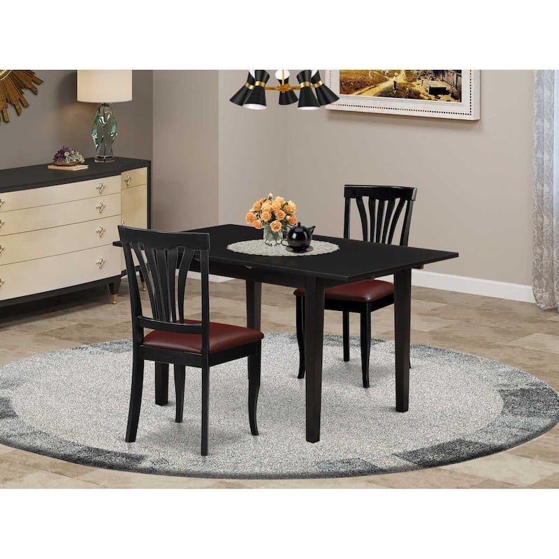 HomeStock 3-Pc Black Finish Solid Wood Top Dining Table Set