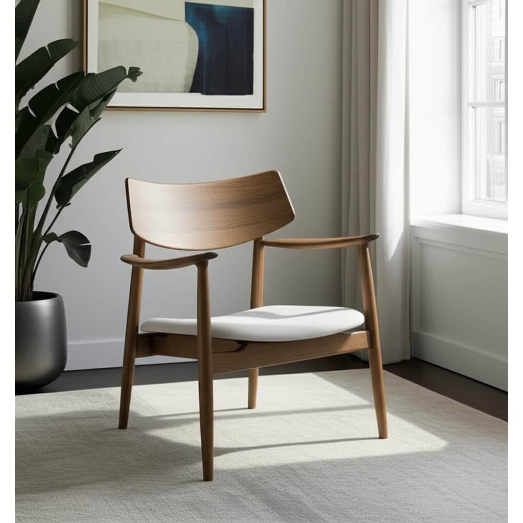 HomeRoots 27" Brown And Cream Upholstery And Solid Wood Arm Chair - 26.77 in. x 28.35 in. x 27.56 in.