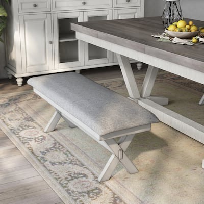 Furniture of America Paiz Farmhouse Two-Seater Padded Fabric Dining Bench
