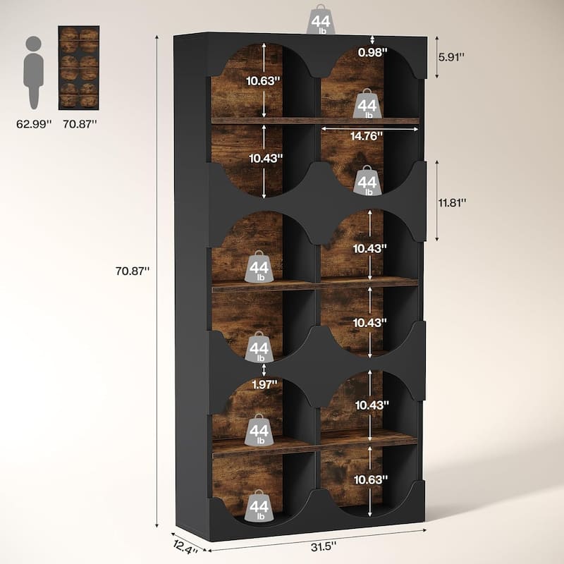 Modern 70.8-Inch Tall Bookcase Bookshelf with Open Storage Shelf