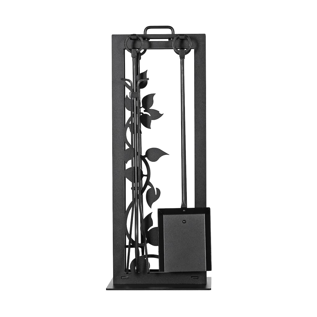 Fireplace Tool Set Ivy Design Textured Black