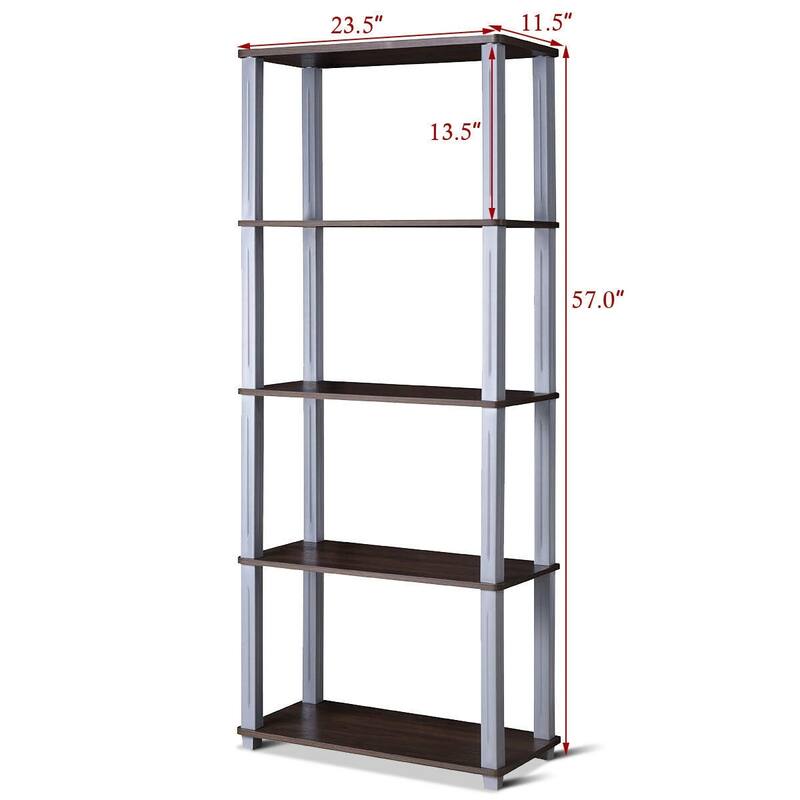 5-Tier Multi-Functional Storage Shelves Rack Display Bookcase - Black - 23.5" x 11.5" x 57" (L x W x H)