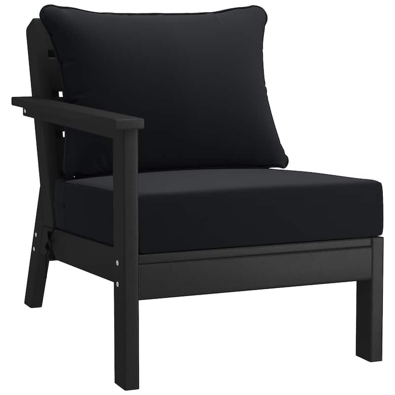 Birchwood All Weather HDPE Outdoor Patio Deep Seating Black Left Arm Facing Chair With Cushions (1-Piece)