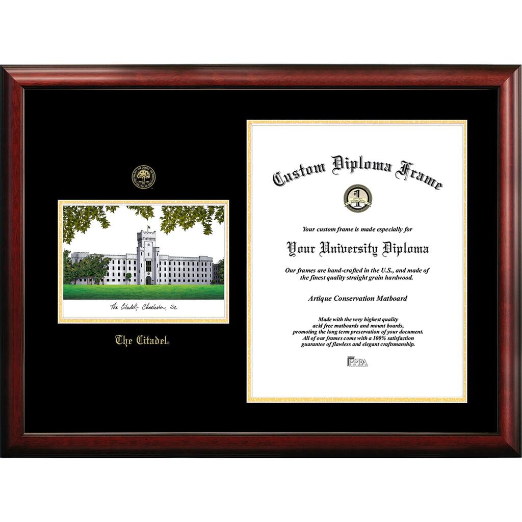The Citadel 16w x 20h Gold Embossed Diploma Frame with Campus Images Lithograph