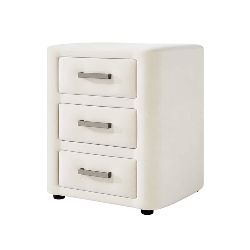 Modern Nightstand with 3 Drawers, Solid Wood and Soft Fabric, Sturdy Wooden Legs, Ideal for Living Room, Bedroom, Apartment