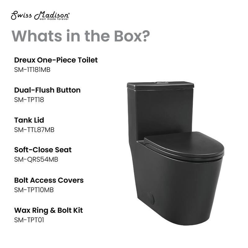 Antibes One Piece Elongated Dual Flush Toilet With 0.95/1.26 Gpf In Matte Black - 27.4" x 16.15" 16.05"