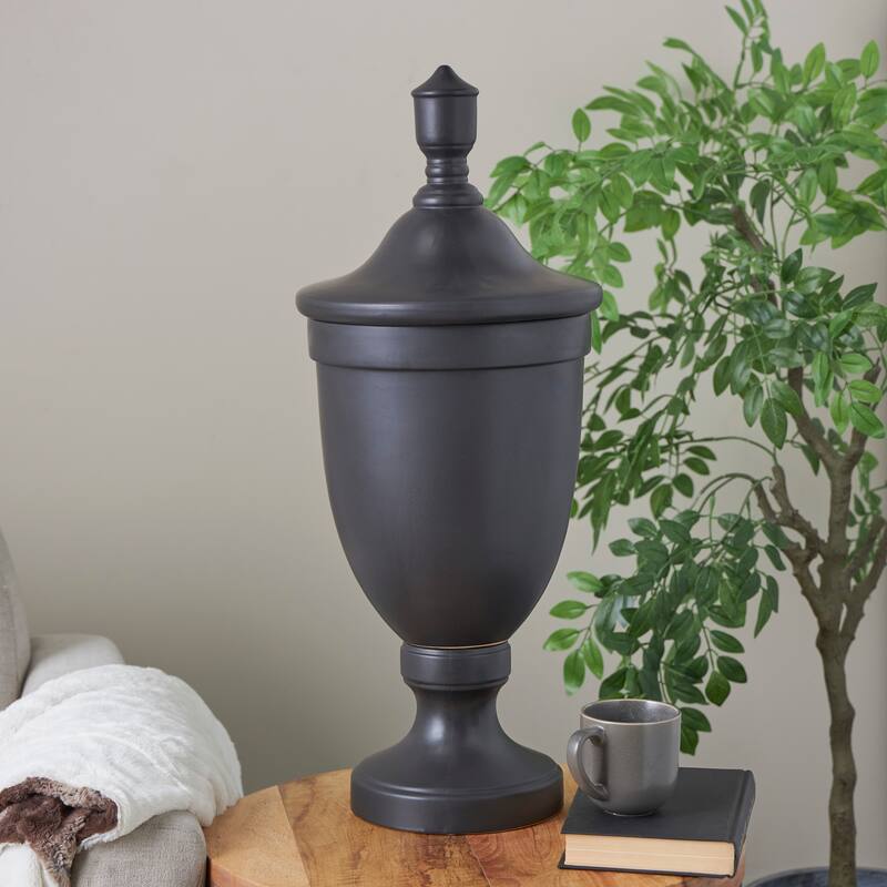 Black or White Ceramic Fluted Urn Shaped Decorative Jars with Lid - Black - 11"W, 28"H