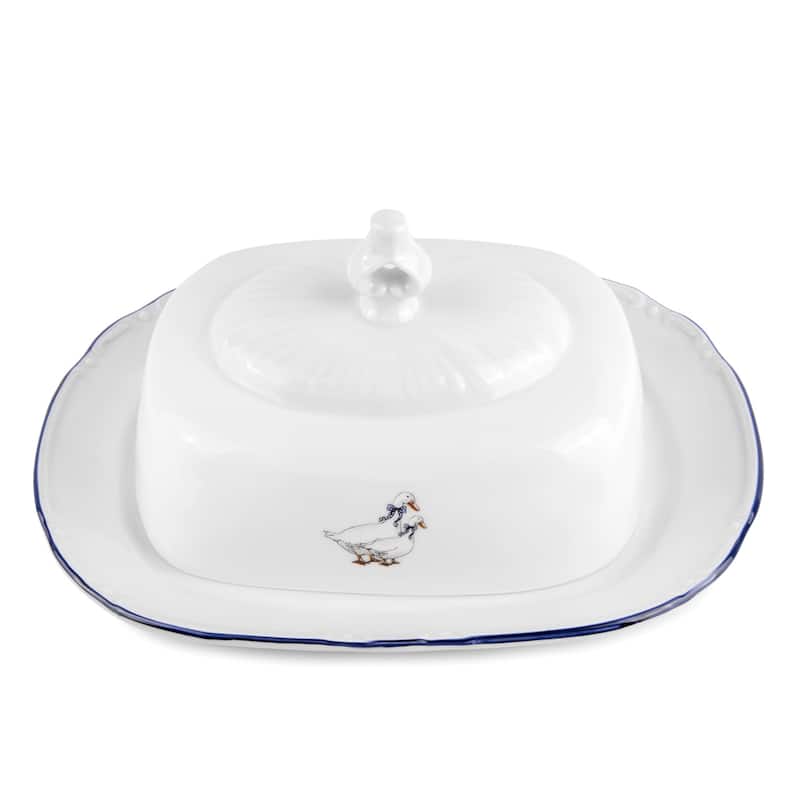 Goose Family White Porcelain Butter Dish - N/A