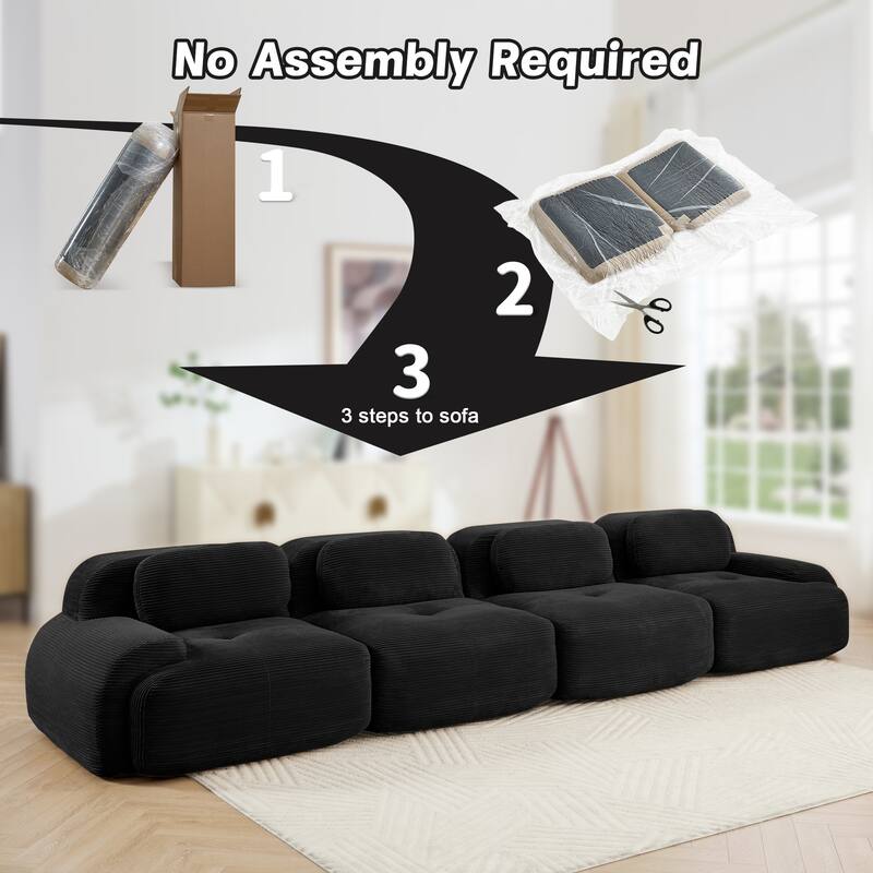 Rossetta 4-Seat Modern Simplified Anti-Slip Style Premium Corduroy Fabric Modular Sofa with Curved Armrests