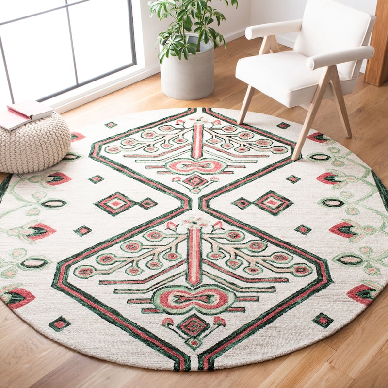 SAFAVIEH Handmade Aspen Giuseppina Boho Tribal Wool Rug - 7' Round - Ivory/Green