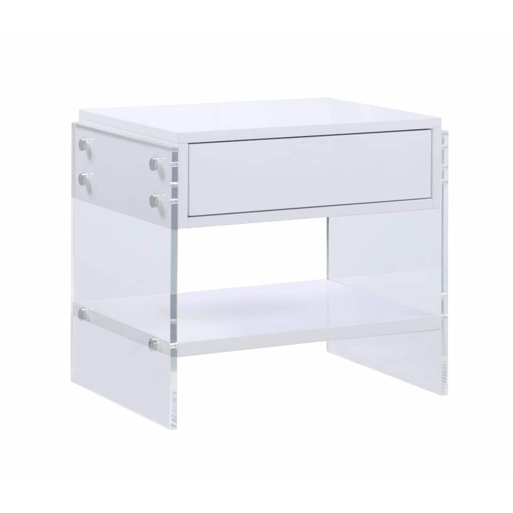 Contemporary Wooden & Solid Acrylic Lamp Table with Drawer