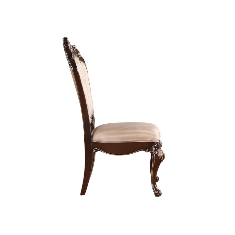 Cherry Brown/Beige Fabric Upholstered Wood Frame Dining Chair, Set of 2, Sturdy Dining Chair for Dining Rooms - 20.5