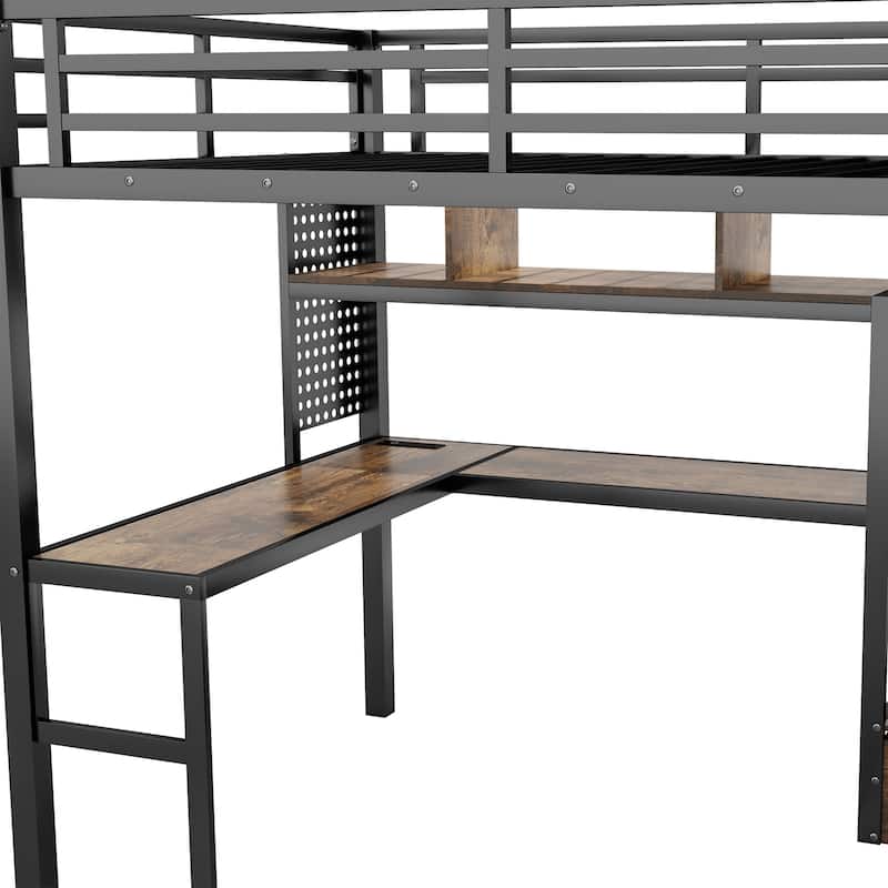 GDF Studio - Langley Loft Bed with Desk, Storage, Wardrobe, and LED Light (Full Size)