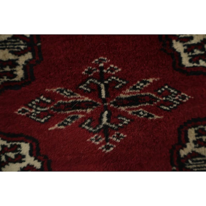 Hand Knotted Oriental 100% Wool Carpet Traditional Geometric Red Bokhara Area Rug - 5' 8'' X 4' 1''