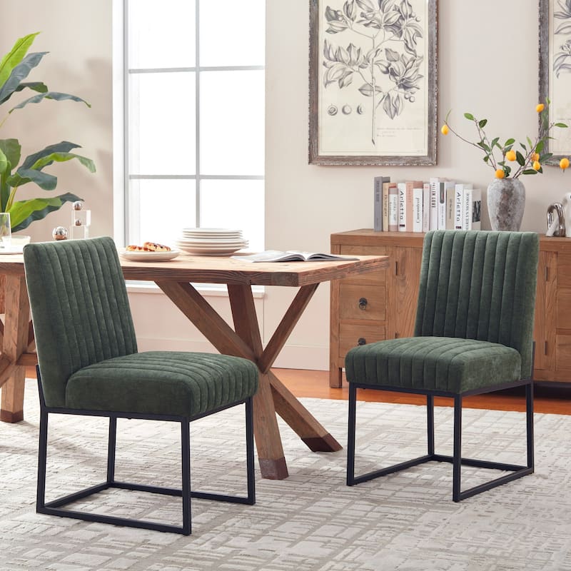 Mid Century Modern Dining Chair with Black Metal Legs - Set of 2 - Green