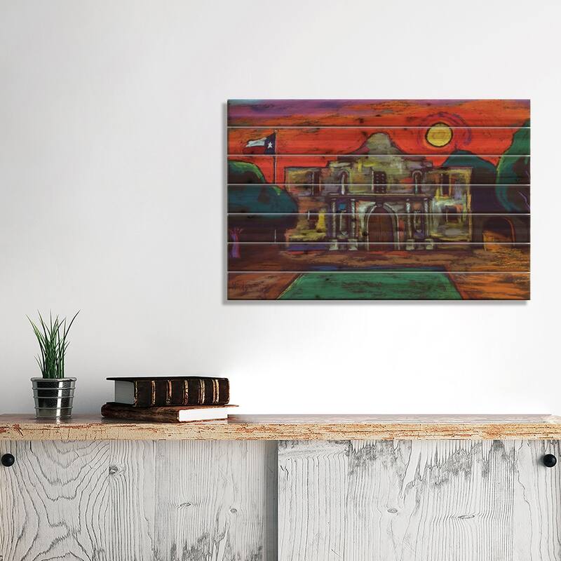 Remembering The Alamo Print On Wood by David Hinds - Multi-Color