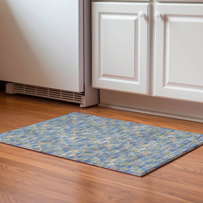 Premium Washable Super Soft Modern Mid Century Mayfield Rug - Blue - 1' 8" x 2' 6"