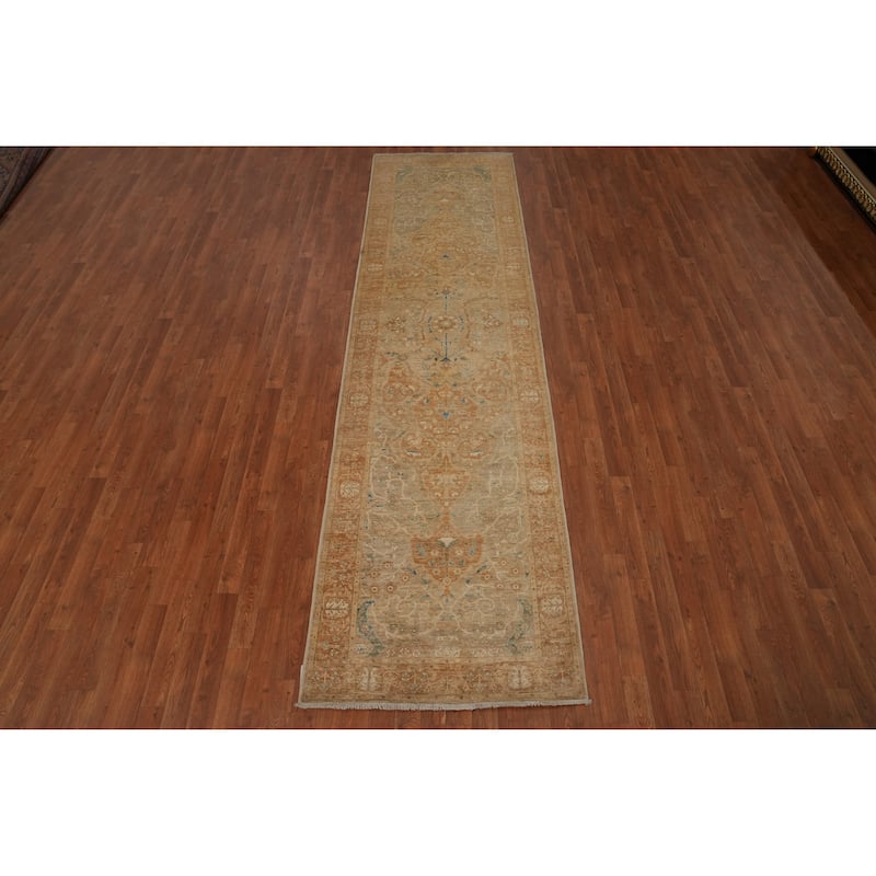 Hand Knotted Oriental 100% Wool Carpet Traditional Floral Brown Ziegler Runner Rug - 11' 8'' X 3' 1''