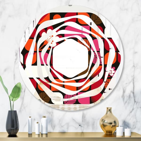 slide 1 of 6, Designart 'Geometric Retro Flower Design I' Modern Round or Oval Wall Mirror - Whirl