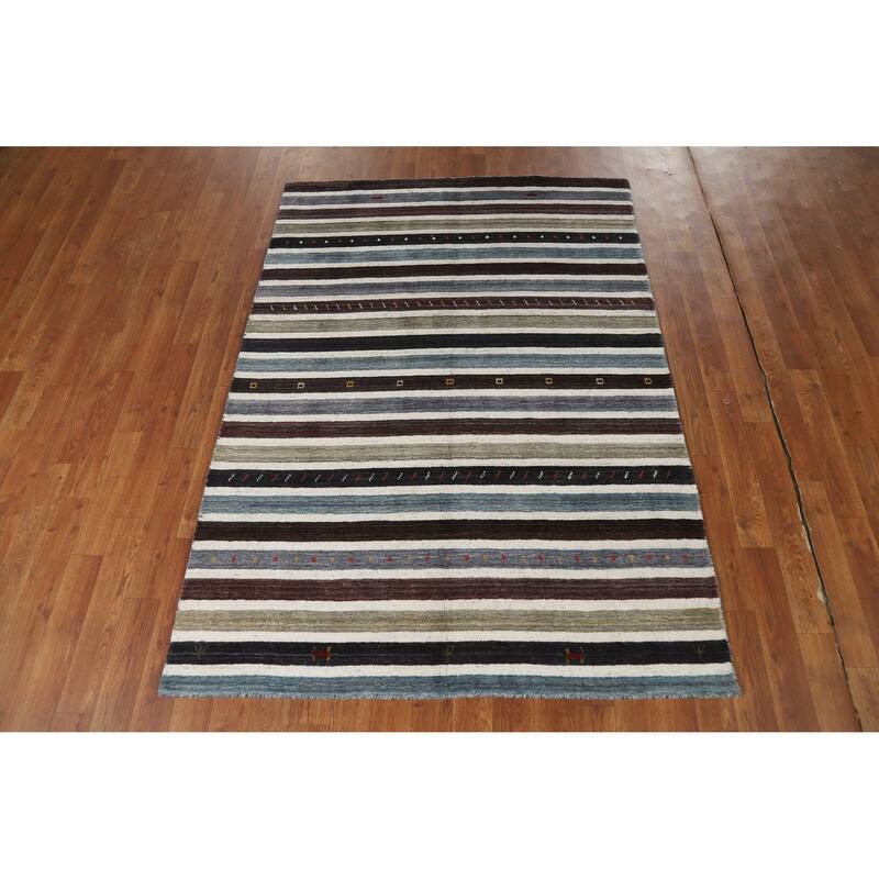 Hand Knotted Oriental 100% Wool Carpet Tribal Stripe Multi-Colored Gabbeh Area Rug - 5' 6'' X 3' 11''