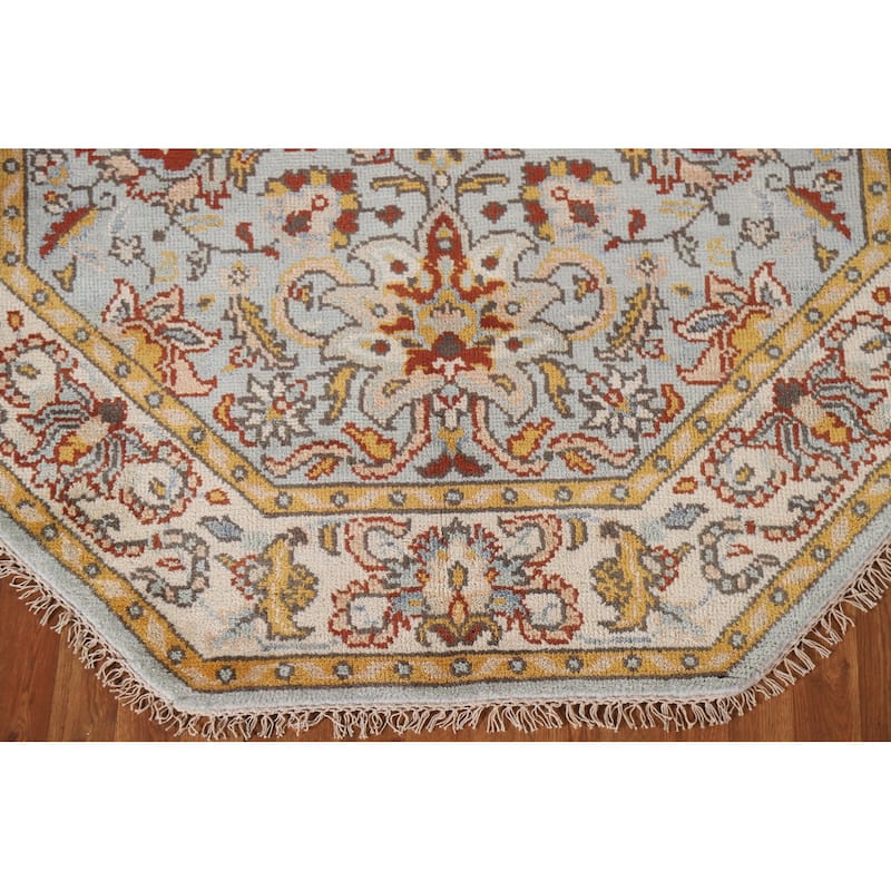 Light Blue Heriz Serapi Indian Octagon Rug Handmade Wool Carpet - 5'10"x 5'10"