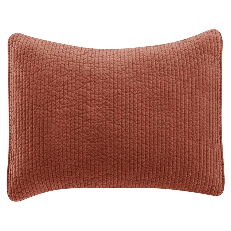 HiEnd Accents Stonewashed Cotton Velvet Quilted Pillow Sham - King - Salmon