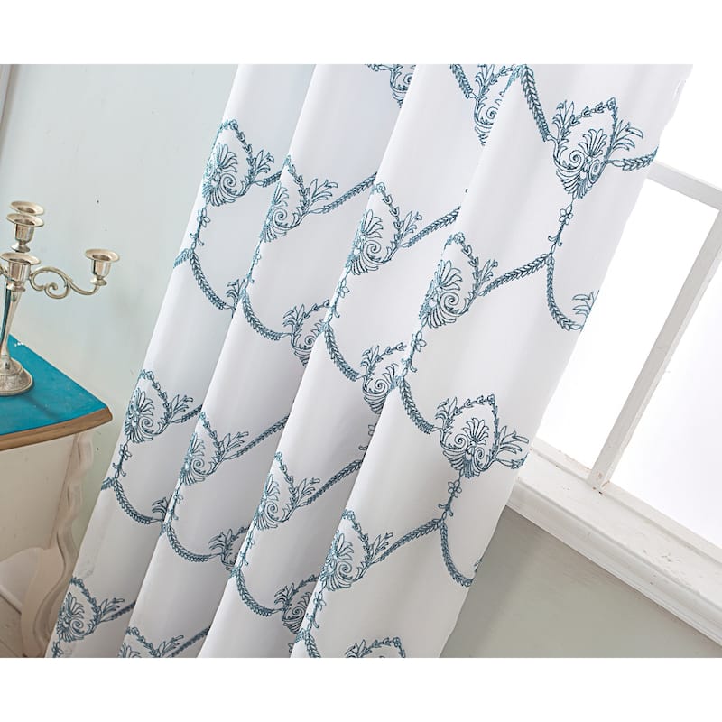 Embroidered Window Curtain Panel with Attached Valance 90"