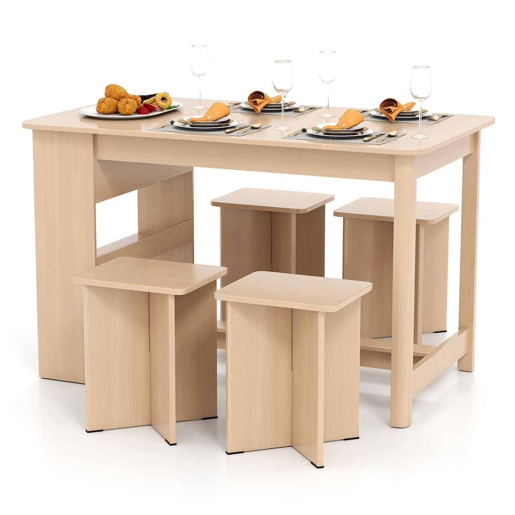 5-Piece Space-Saving Dining Set with 4 Stools and Storage Shelves Ideal for Apartments or Breakfast Nooks