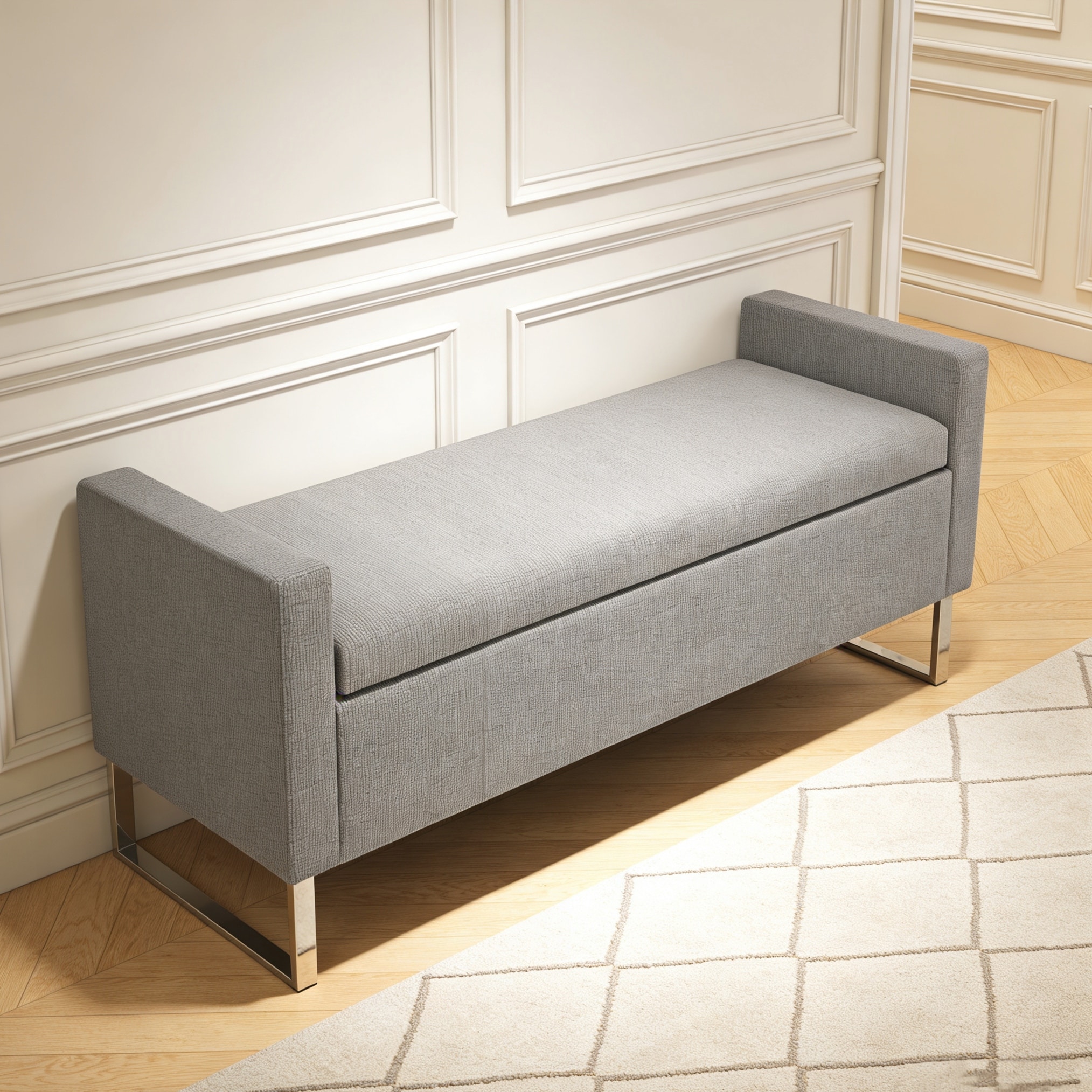 Ottoman with Storage,Upholstered Entryway Bench for Bedroom and Living Room,End of Bed Bench with Metal Base