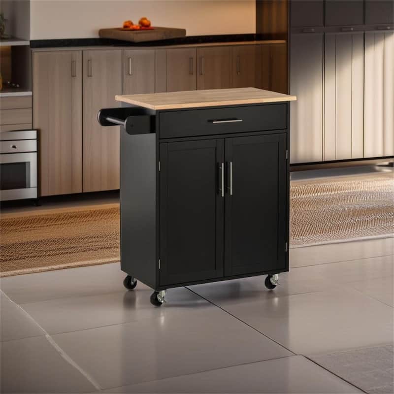 Kitchen Island Cart Rolling Trolley Cart with Drawer - Black