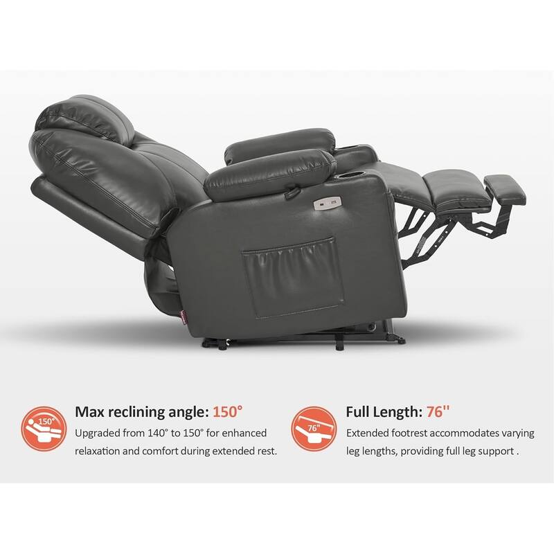 MCombo Large-Wide Power Lift Recliner Chair Sofa with Massage and Heat for Elderly People, Faux Leather R7510
