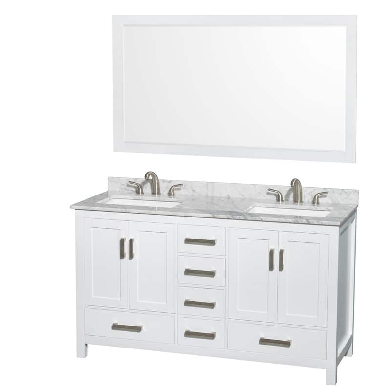Wyndham Collection WCS141460DCMUS3M58 Sheffield 60" Free Standing - White / White Carrara Marble Top / Brushed Chrome - Painted