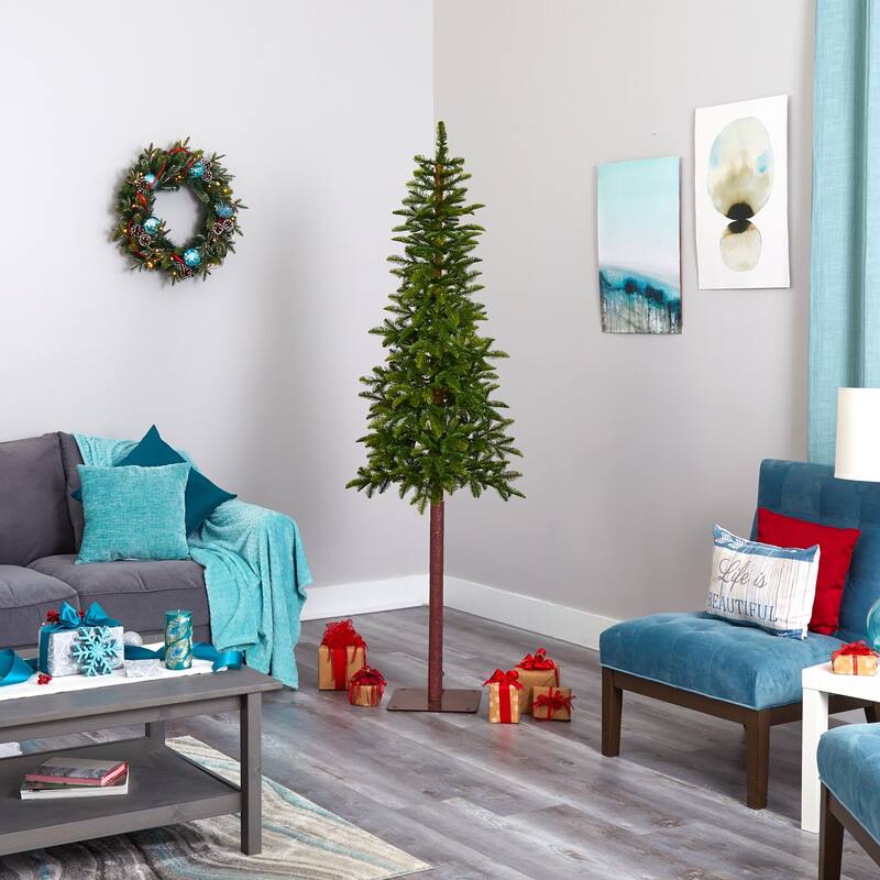 7ft. Alpine Artificial Christmas Tree with 150 Clear Microdot Multifunction LED Lights - Slim Festive X-Mas Tree