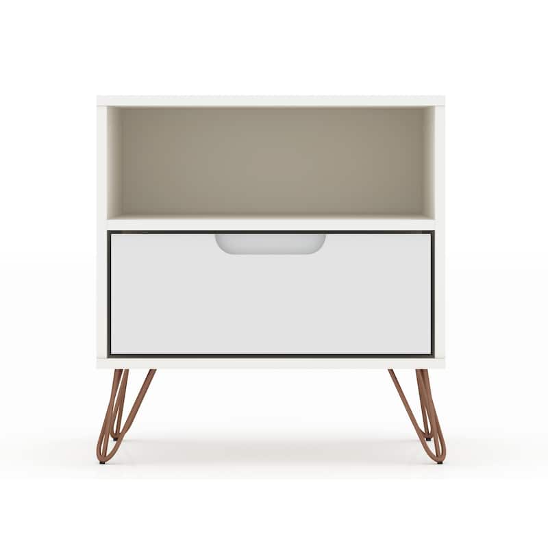 20-Inch White Nightstand with 1 Drawer and Open Shelf, Mid-Century Modern Design - White