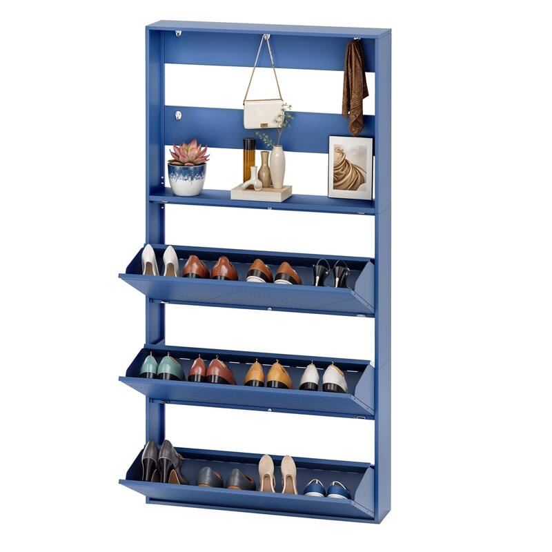 Moasis 3-Drawer Flip-Down Shoe Storage Cabinet, Wall-Mounted Metal Organizer
