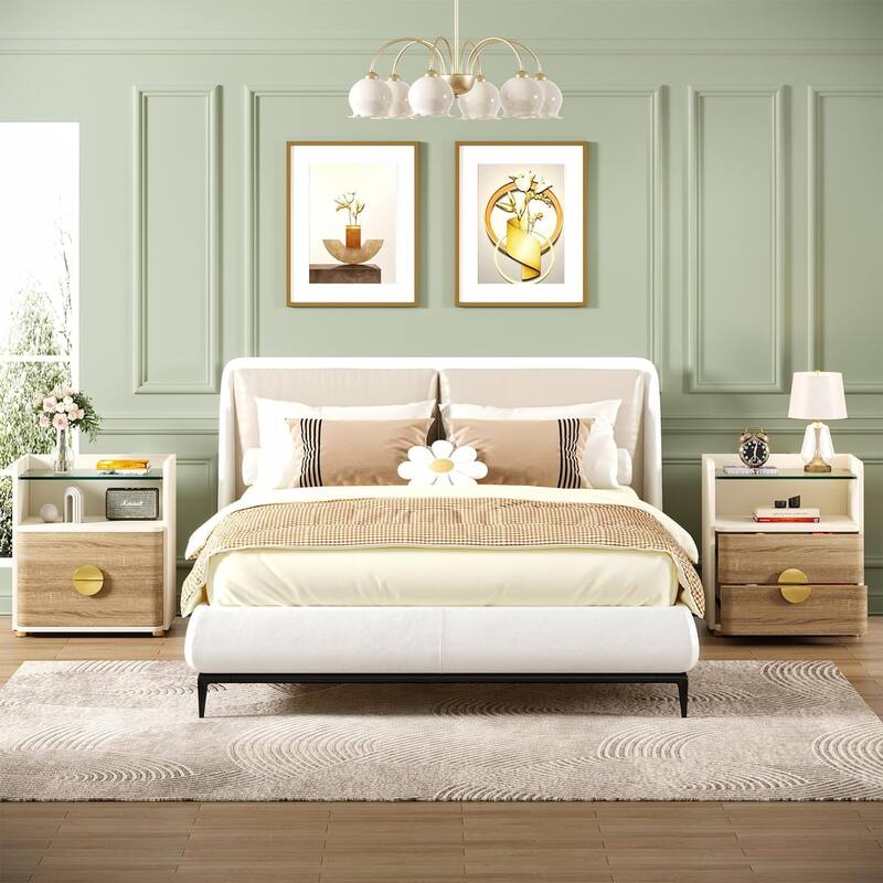 2-Drawer Nightstands with Open Storage Space, Bed Side Table for Bedroom End Table