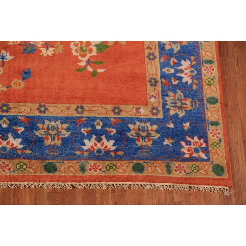 Floral Heriz Serapi Indian Area Rug Hand-Knotted Wool Carpet - 7'11"x 9'11"