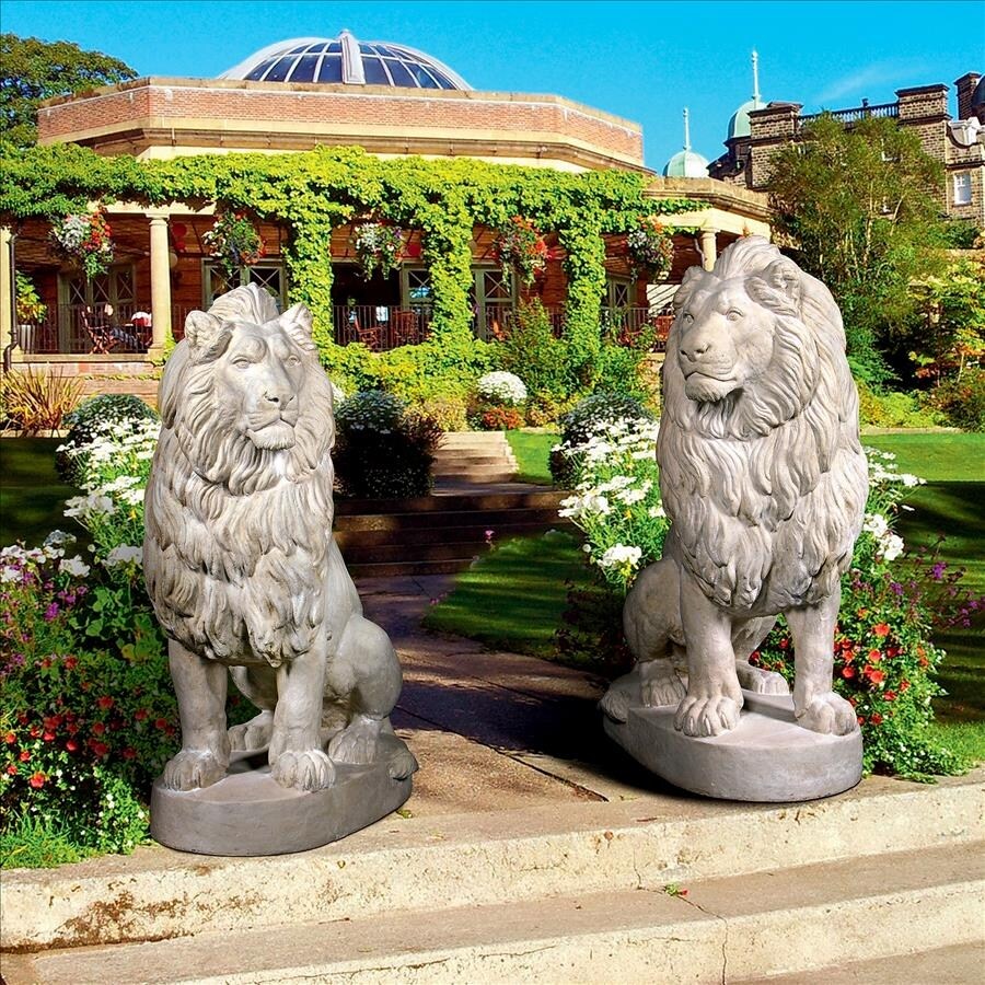 Design Toscano Stately Chateau Lion Sentinel Garden Statues Set of