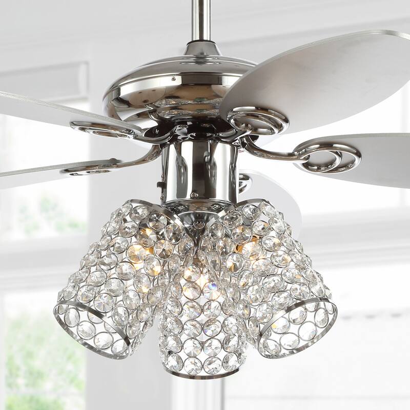 Mandy 42" 3-Light Crystal LED Ceiling Fan With Remote, Chrome by JONATHAN Y