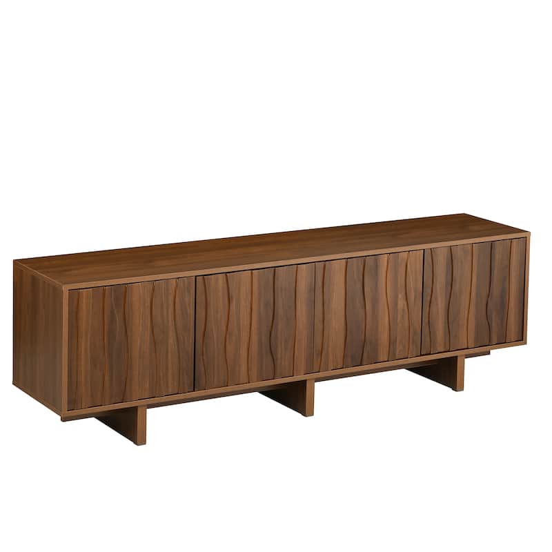 Retro Wood TV Stand Media Console for TVs up to 75", Rustic Entertainment Center Living Room TV Storage Cabinet with Wavy Doors