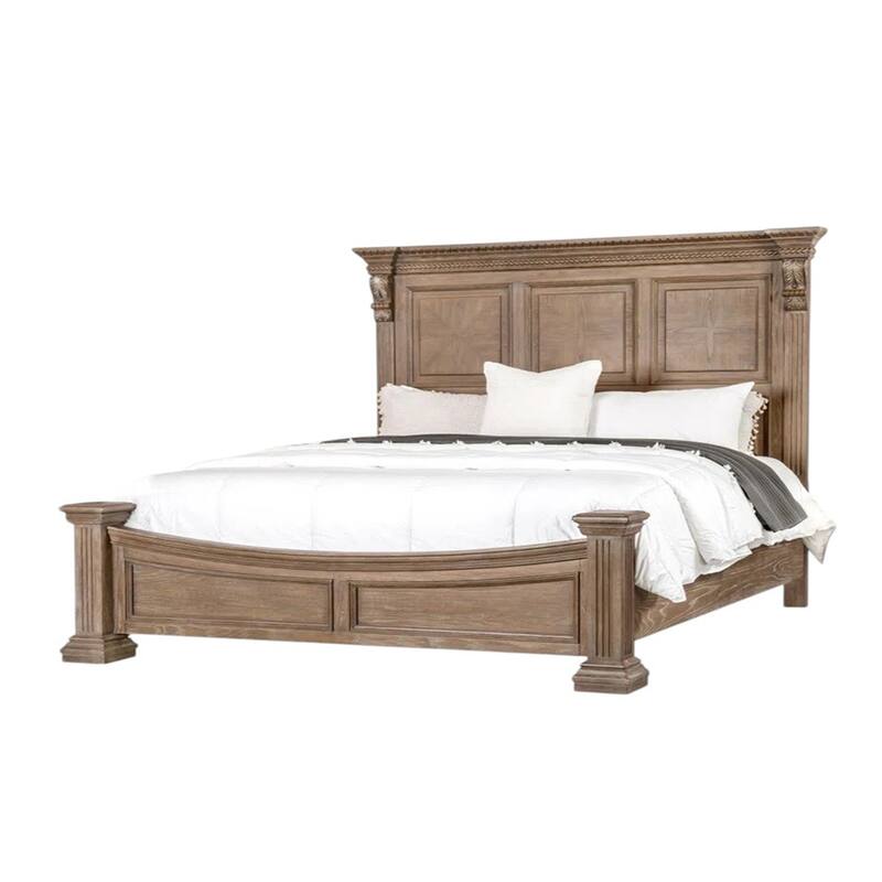 Wooden Eastern King Bed with Reeded Posts in Weathered Oak - King - Weathered Oak