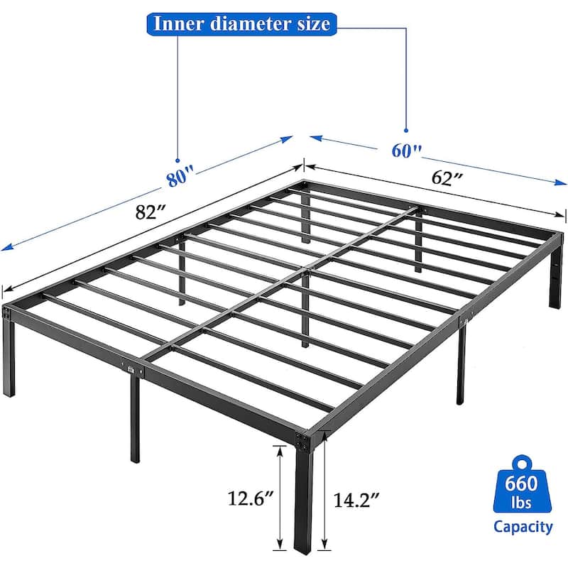 Javlergo 14/16/18 Inch Metal Platform Bed Frame, Heavy Duty Slat Support /No Box Spring Needed - 14"H - Queen