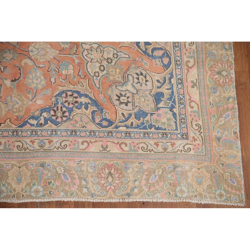 Hand Knotted Oriental 100% Wool Carpet Traditional Floral Oranges & Rust Mashad Area Rug - 11' 2'' X 8' 1''