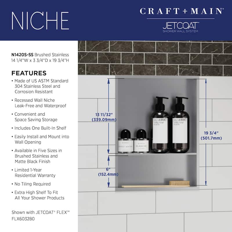 CRAFT + MAIN N1420S 20" x 14" Shower Niche
