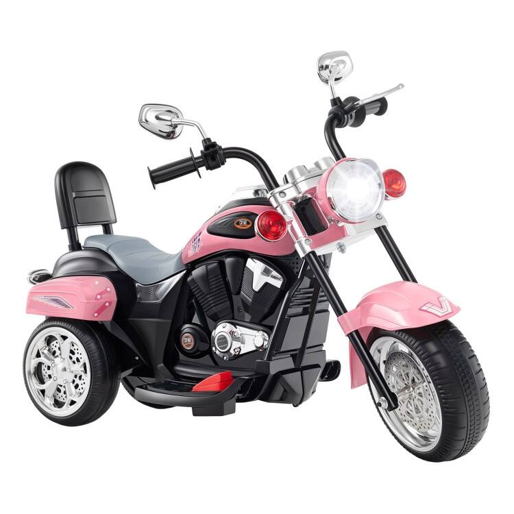 6V Powered Toddler 3-Wheel Motorbike Ride On Toy with Horn and Headlight - 36" x 19" x 25" (L x W x H) - Heart Pink