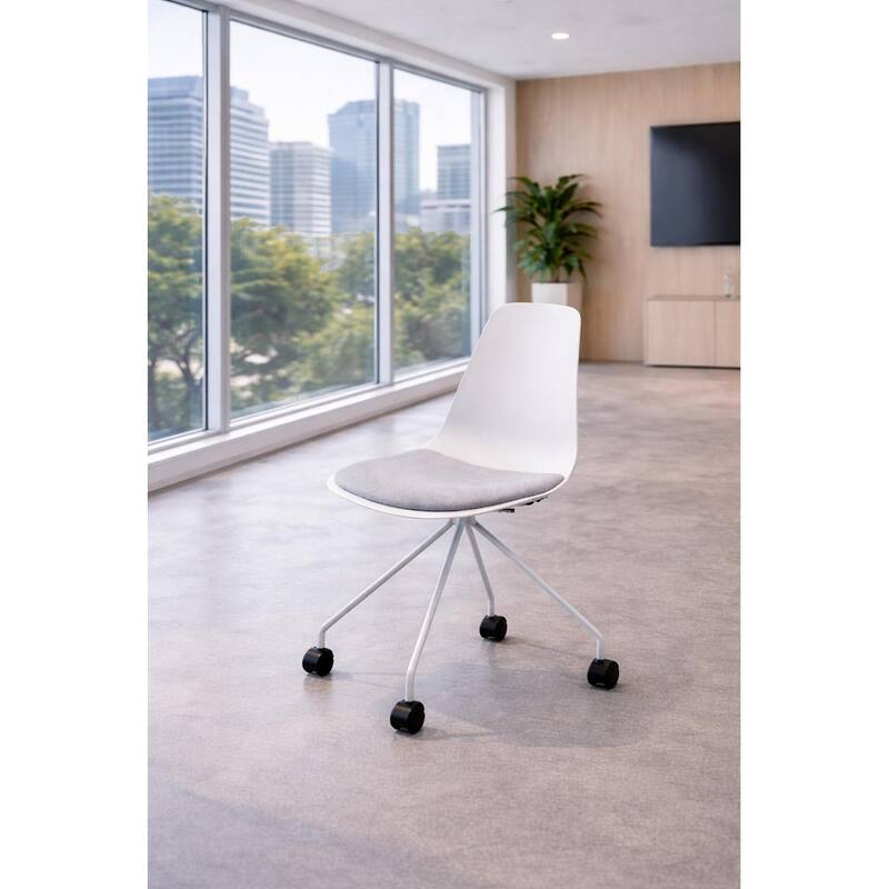 Set of 2 Ergonomic Office Armless Task Chairs with Wheels Plastic Fabric Padded Seat Curved Round Metal Wire Legs for Computer