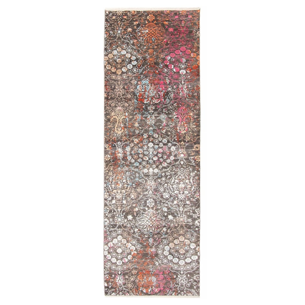 ECARPETGALLERY Hand-knotted Heritage Grey Silk, Wool Rug - 2' 7" x 8' 1"