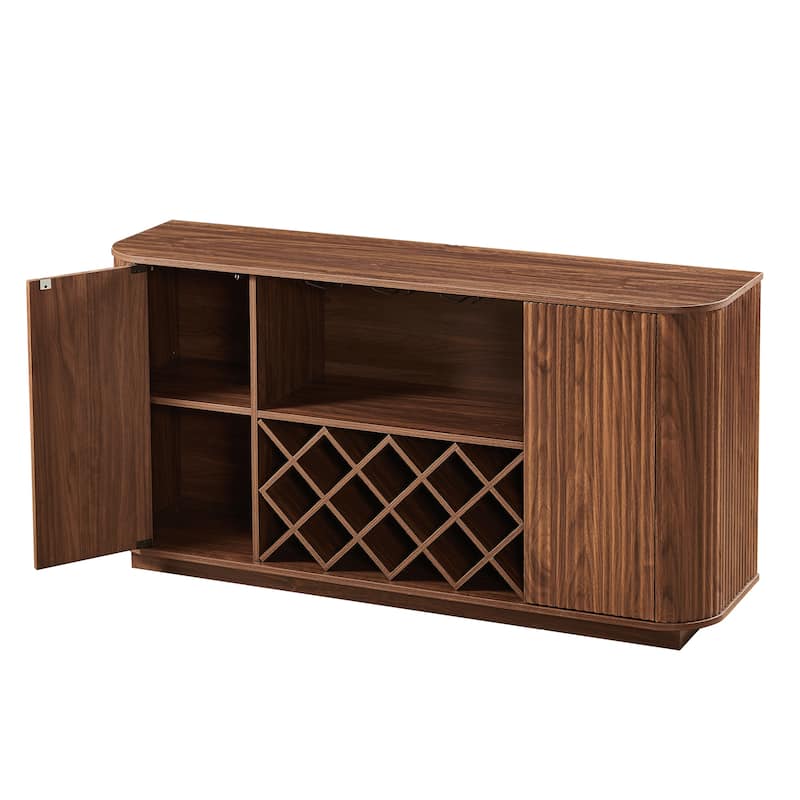 58" Modern Wavy Sideboard with Wine Rack, Glass Holder