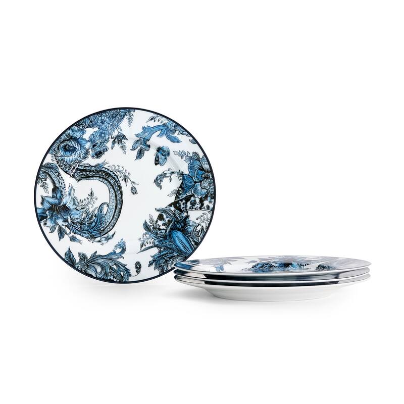 Marchesa Monarcha 4-Piece Porcelain Salad Plate Set, Blue - Blue