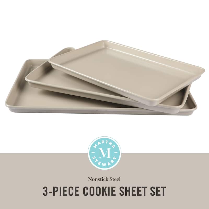 Martha Stewart 3-Piece Cookie Sheet Set - 13", 15", 17" Baking Pans, Ceramic Nonstick, PFA-Free, Carbon Steel